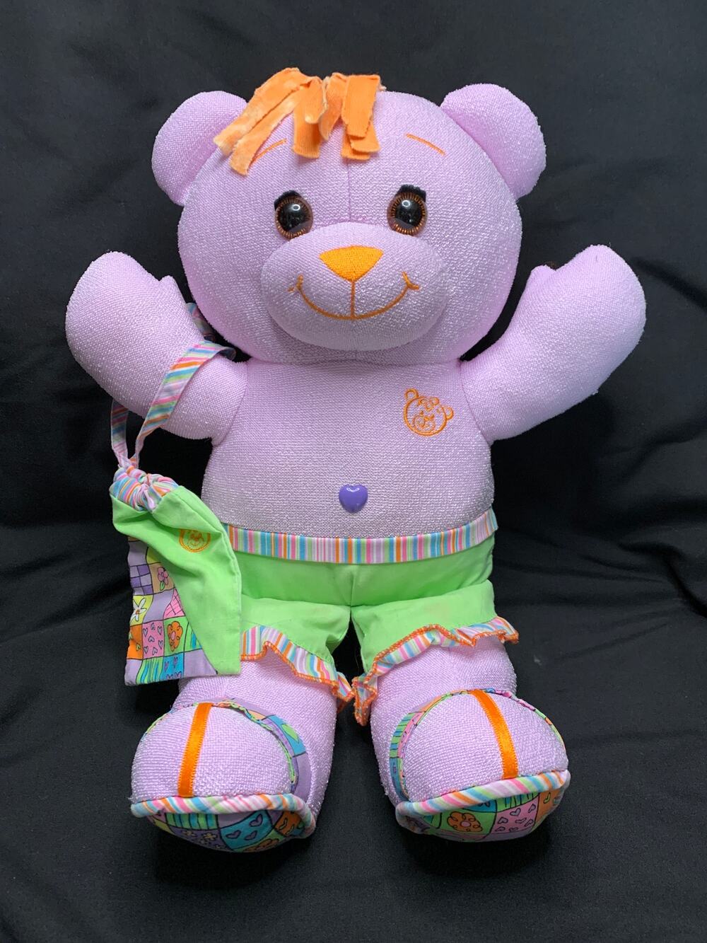 2005 Doodle Bear “Purple Neon” 16-Inch Plush with Coordinating Drawstring Bag